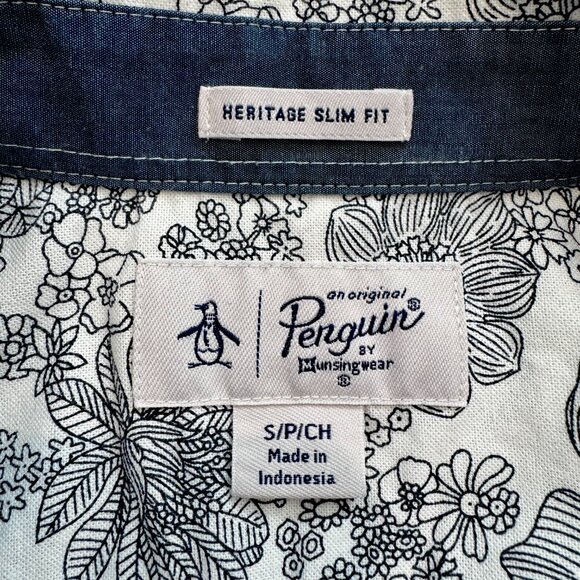 ORIGINAL PENGUIN Black & White Floral Slim-Fit Short-Sleeve Button Down - Picture 6 of 6